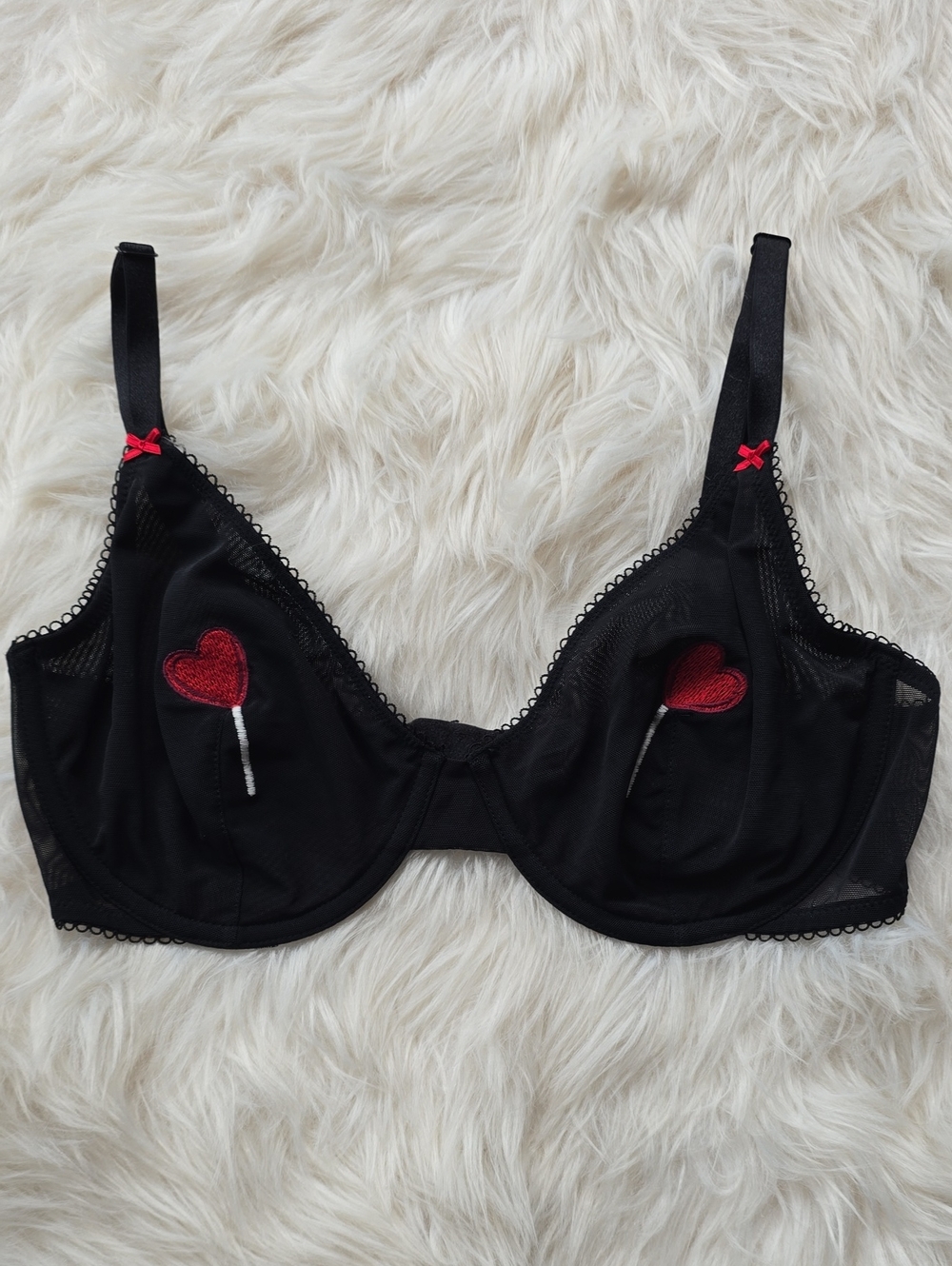 Victoria's Secret Black Heart Lollipop Unlined Mesh Demi Bra 34DD